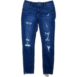 a.n.a Blue Jeggings Distressed Skinny Jean Raw Hem Cotton Blend Stretch Womans 6